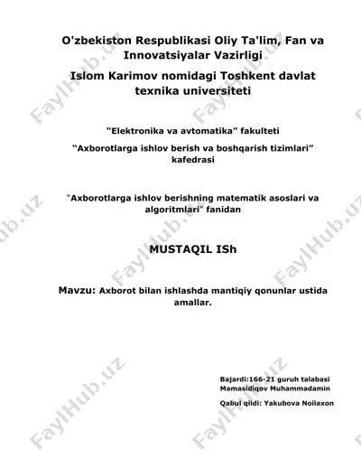axborot bilan ishlashda mantiqiy qonunlar ustida amallar — DOCX
