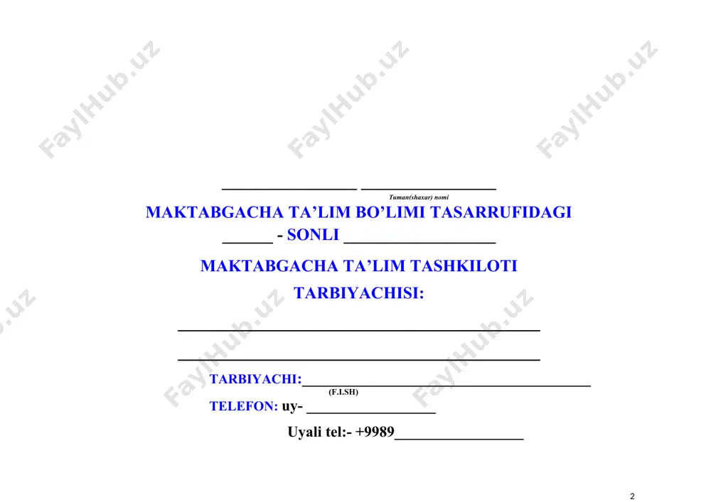 ota- ona bilan o’tkazilgan so‘rovnoma harorati terisi boshi ( pedikulyoz) ota- ona bilan o’tkazilgan so‘rovnoma harorati terisi boshi ( pedikulyoz) ota- ona bilan o’tkazilgan so‘rovnoma harorati terisi boshi ( pedikulyoz) ota- ona bilan o’tkazilgan so‘rovnoma harorati terisi boshi ( pedikulyoz) ota- ona bilan o’tkazilgan so‘rovnoma harorati terisi boshi ( pedikulyoz) ota- ona bilan o’tkazilgan so‘rovnoma harorati terisi boshi ( pedikulyoz) ota- ona bilan o’tkazilgan so‘rovnoma harorati terisi boshi ( pedikulyoz) ota- ona bilan o’tkazilgan so‘rovnoma 1 2 3 4 5 6 7 8 9 10 11 12 13 14 15 16 17 18 19 20 21 22 23 24 25 26 27 28 29 30 31 32 33 34 35 tarbiyachining imzosi patronaj_________________ оyi ____________ yil т.r. bolaning ismi va familyasi oxirgi kelgan kuni 1-patronaj (3-kun) 2-patronaj (7-kun) 3-patronaj (14-kn) мттga chiqqan kun yakuniy tashxis xamshiraimzosi sana sababi sana sababi sana sababi