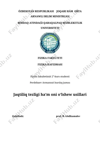 jaqtiliq tezligi ha’m oni o’lshew usillari — DOCX