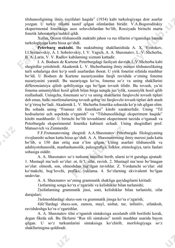ʻzgartirishga ega boʻlgan soʻzlar va b) oʻzgarmaydigan soʻzlarga boʻladi. b. toʻla boʻlmagan soʻzlar. v. undovlar. toʻla soʻzlar shakliga ega boʻlganlariga ot, feʼl, sifat, olmoshlarni kiritadi. 5.rus tilshunosligida etimologiya nomi bilan atalib kelgan boʻlimni morfologiya deb atadi. morfologiya ayrim soʻzning shakllari haqidagi taʼlimot boʻlsa, sintaksis soʻz birikmalari shakli haqidagi taʼlimotdir. leksikologiya soʻzlarning real maʼnolarini oʻrgansa, grammatika formal maʼnolarini oʻrganadi va u tilning shakli haqidagi taʼlimotdir. tilning tovush tomoni haqidagi taʼlimot esa mustaqil boʻlimni tashkil qiladi. soʻzning grammatik shakli, soʻz shakllarining tuzilishiga koʻra, sintetik, analitik, aralash shakllari, soʻz birikmasi shakli, gap boʻlagi va gap shakllari mavjud. 6. soʻz oʻzgartirish paradigmalarida shakllardan baʼzilarining formal qismi, yaʼni affiksi boʻlmasligi mumkin. paradigmadagi bunday soʻz shakli yuqorida keltirilgan birinchi qarashga sigʻmay qoladi. masalan, otning bosh kelishik shakli. affikssiz holatni shakl deyish bilan amalda asos qilib olingan mezondan chekinib, soʻzning nutqdagi umumiy koʻrinishini butunicha shakl deb hisoblash kerak, degan mezonga asoslanadi. soʻzning negiz va affikslarga boʻlinish imkoniyatini …