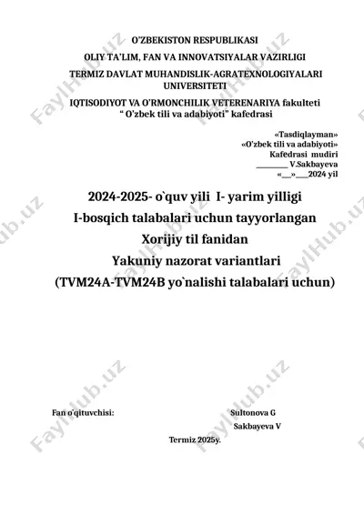 xorijiy til fanidan yakuniy nazorat variantlari (tvm24a–tvm24b) — DOCX