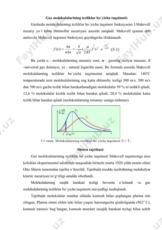 ingichka kumush iz koʻrinishida oʻtirgan. maxsus asbob yordamida butun qurilma jez plastina sirtiga parallel yoʻnalgan oʻq atrofida katta burchak tezlik bilan aylantirilganda atomlar harakatining turli tezliklariga toʻgʻri keladigan atomlar soni turlicha boʻlishi sababli, kumush iz yoyiladi va uning qalinligi ham turlicha boʻladi. qatlamning eng qalin sohasiga eng katta ehtimolli tezlik bilan harakatlanayotgan atomlar oʻtiradi. tajribada aynan shu eng katta ehtimolli tezlik aniqlangan va uning qiymati nazariy hisoblangan qiymat bilan mos tushgan. atomlar oqimi b tirqishdan o`tib (2-rasm), undan l m masofadagi tashqi ekranda d iz qoldirgan. tajribani ikkinchi qismida butun qurilma qizdirilgan tola atrofida 2500-2700 aylana/minut tezlik bilan aylantirilgan. aylantirish tufayli ilgari d nuqtaga kelib tushgan atomlar oqimi siljib, ekranning ekranning d` nuqtaga kelib tushgan. bu nuqtalar orasidagi s siljishni hisoblaylik. kumush atomlarining tezligi v bo`lsa l masofaga yetib borishi uchun vaqt kerak bo’lgan bu vaqt ichida w burchak tezligi bilan aylanayotgan ekaran masofaga siljishga ulgurgan. atomlarning tezliklari turlicha bo`lgani …