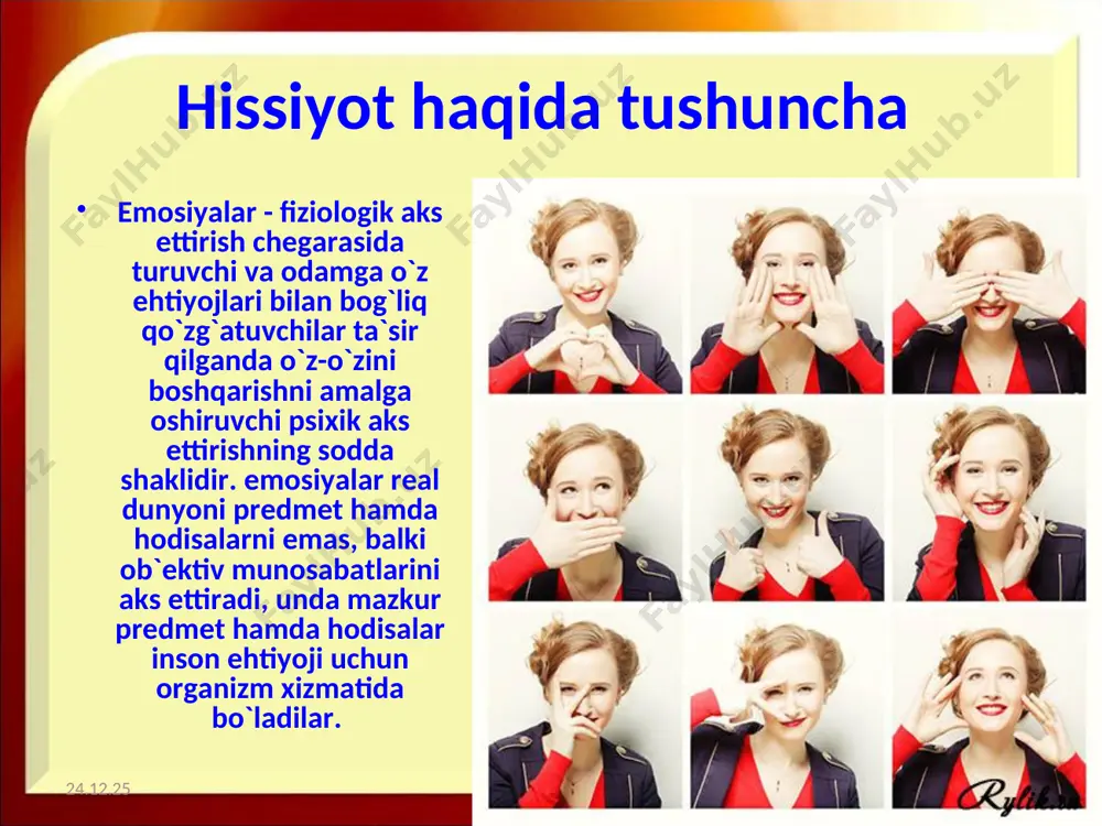 varlik, insonparvarlik, o`rtoqlik va do`stlik, jamoatchilik, odamning mehnatga munosabatini ifodalovchi hissiyotlar. uyalish va vijdon hissi, diniy hissiyot. axloqsiz hissiyotlar: g`arazguylik, yulg`uchlik, o`zgalardan ustunlik. intellektual hissiyotlar: havasmandlik, qiziquvchanlik, hayratlanish, taajjublanish, sinchkovlik, e`tiborsizlik, ishonch, ikkilanish, yangilikni sevish yoki undan qurqish. estetik hissiyotlar: go`zallik-xunuklik, yuksaklik-tubanlik, fojialilik-komiklik. estetik hissiyotlar axloqiy hissiyotlar bilan chambarchas bog`liqdir. his-tuyg`ularni biz uchun yoqimli va yoqimsiz bo`lgan his-tuyg`ularga ajratish mumkin. yoqimli his-tuyg`ular, ularni boshdan kechirayotgan kishining nuqtai nazari bilan qaraganda ijobiy his-tuyg`ular, yoqimsizi - salbiy his-tuyg`ular bo`ladi. ular o`rtasida birinchi va ikkinchi his-tuyg`ularga kiritilishi mumkin bo`lgan ko`pgina oraliq his-tuyg`ular mavjuddir. masalan, qo`rquv ba`zan jangovor ruhni, o`zini himoya qilish uchun aktiv harakat qilishga tayyorlikni o`z ichiga oladi; qo`rquv hissi orqaga qaytishga ham, dadil hujum qilishga ham undashi mumkin. muvaffaqiyat quvonchiga ba`zan ma`yuslik hamroh bo`ladi. his-tuyg`ular aktiv yoki passiv bo`lishi mumkin. agar kishi hayajonlangan, diqqati kuchaytirilgan bo`lsa (masalan imtihon oldida turgan talaba) yoki alohida ko`tarinkilikni (ijodiy ish davrida) his qilsa, uning tuyg`ulari …