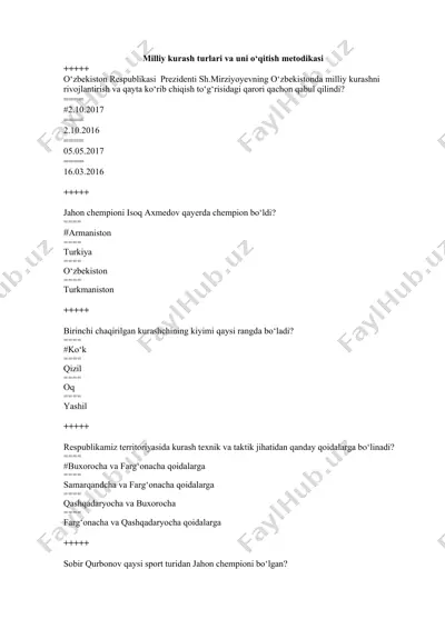 milliy kurash turlari va uni o‘qitish metodikasi — DOC