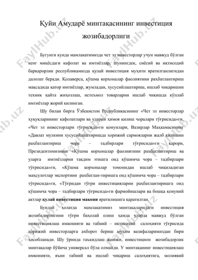 куйи амударё минтакасининг инвестиция жозибадорлиги — DOC