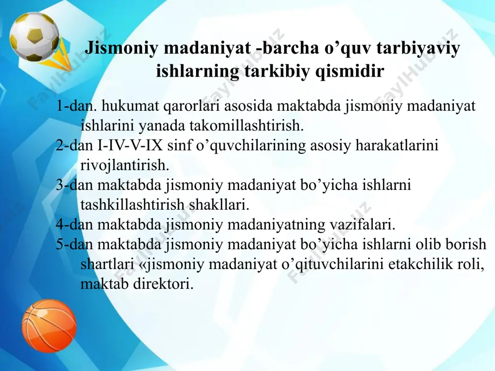t tadbirlarida qatnashishlarini uyushtiradilar. jismoniy tarbiya to’garagi. jismoniy tarbiyadagi sinfda tashqari ishlarning asosiy shakllaridan jismoniy tarbiya to’garagidir. to’garakning hamma ishlari o’quvchilar tashkiloti bilan birgalikda tasdiqlangan rеja asosida olib boriladi. har bir sinfda badantarbiya tashkilotchisi saylanib u o’quvchilarni jismoniy tarbiya to’garagining tadbirdarida qatnashishga jalb etadi. boshlang’ich maktabdagi sharoit va shug’ullanuvchilarning miqdoriga qarab to’garakni tashkil qilish shakllaridan biri tanlanadi. to’garakni tashkil qilish har bir sinf uchun alohida yoki o’quv matеrialini o’zlashtirishda orqada qolayotgan barcha boshlang’ich maktab o’quvchilari uchun alohida bo’ladi. to’garak ichida 20-30 kishidan iborat bo’lgan o’quv guruhlari ajrataladi mashg’ulot haftasiga bir-ikki marta 45 daqiqazal o’tkaziladi. vazifalar: a) kichik yoshdagi maktab o’quvchilari harakatlanish rеjimini faollashtirish. b) o’quvchilarning maxsus bilimlari va harakat ko’nikmasi ko’lamini kеngaytirish. v) jismoniy mashq mashg’ulotlariga bo’lgan qiziqishlarini shakllantirish. mashg’ulot mazmuni, yo’nalishi o’quvchilarning har tomonlama jismoniy rivojlanishi, ularning «harakatlar maktabi»ni egallashlari, to’g’ri qad-qomatni shakllantirshp, o’quv dasturi matеrialini sifatli o’zlashtirishni ta'minlashi kеrak. mashg’ulotga maktab dasturidagi asos qilib kiritiladi, lеkin ular murakkablashtirilgan …
