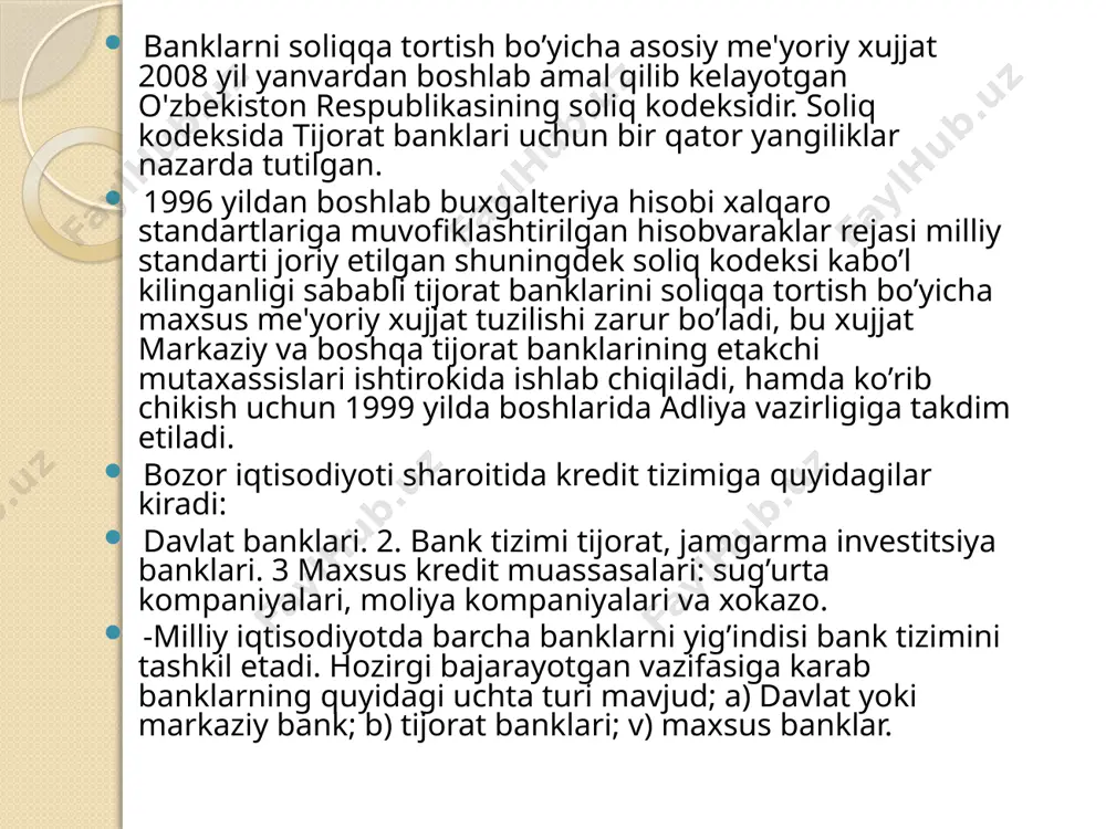 an, doimiy muassasa bilan boglangan manbalardan olingan foydalaridan ushbu kodeksda ana shunday foydaga nisbatan nazarda tutilgan chegirmalar summasiga kamaytirilgan soliqni to'lovchi hisoblanadi. norezidentning doimiy muassasa bilan boglik bo’lmagan foydaiga, agar foyda manbai o'zbekiston respublikasida joylashgan bo’lsa, jami foydadan chegirma kilmay, ushbu kodeksning nazarda tutilgan stavkalar bo’yicha to’lov manbaida soliq solinadi. to’lov manbaida soliq solish to’lovning o'zbekiston respublikasi ichida yoki uning hududidan tashkarida amalga oshirilganidan kat'i nazar kullaniladi. chet ellik yuridik shaxslarga o'zbekiston respublikasi hududida o'zbekiston respublikasining xalqaro shartnomalarida belgilangan xususiyatlarni hisobga olgan holda ushbu kodeksga muvofik soliq solinadi. chet ellik yuridik shaxslardan soliqlar va yig'imlarni undirish o’zaro kelishuv asosida tuxtatilishi yoki cheklanishi mumkin, basharti tegishli chet davlatda ham o'zbekiston respublikasining yuridik shaxslariga nisbatan xuddi shunday chora-tadbirlar qurilgan bo’lsa.chet ellik yuridik shaxslar bilan bitimlar tozish chogida bunday bitimlarning shartlariga o'zbekiston respublikasida faoliyatni amalga oshiradigan soliq to'lovchilar hamda boshqa shaxslar chet ellik yuridik shaxslarning soliqlar va yig'imlarni to’lash bo’yicha harajatlarini o’z zimmasiga …