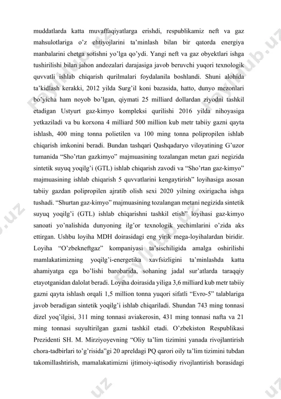 a’no-mazmunini tubdan qayta ko’rib chiqish, xalqaro standartlar darajasida oliy malakali mutaxasislar tayyorlash uchun zarur shart sharoitlar yaratish maqsadida qabul qilingan. dasturga muvofiq, 2017-2021- yillarda 48 ta oliy ta’lim muassasasida jami 180 ta o’quv, ilmiy-laboratoriya binosi, sport inshootlari va ijtimoiy-muhandislik infratuzilmalari ob’ektlarida qurilish, rekonstruksiya va kapital ta’mirlash ishlari olib boriladi. shuningdek, 53 ta oily ta’lim muassasasida 400 ta o’quv laboratoriyasi bosqichma-bosqich eng zamonaviy o’quv-laboratoriya uskunlari bilan jihozlanadi, 7 ta oliy ta’lim muassasasida barcha oliy ta’lim muassasasilari o’zaro hamkorlikda foydalanadigan ilmiy laboratoriyalar tashkil etiladi. ushbu uslubiy ko’rsаtmа 5311900 - « neft va gaz konlarini ishga tushirish va ulardan foydalanish» yo’nаlishi tаlаbаlаrigа mo’ljаllаngаn bo’lib «neft va gaz quduqlarini burg’ilash» fаnining nаmunаviy dаsturi аsоsidа tuzilgаn. ko’rsаtmаdа tаlаbаlаrni mа’ruzа dаrslаridа оlgаn nаzаriy bilimlаrini mustаhkаmlаsh mаqsаdidа burg’ilаsh eritmаlаri, yuvuvchi suyuqliklаr, tamponaj qоrishmаlаrining, burg’lash dastgohlari, jihozlari, asbob – uskunalarini tanlash uchun qo’llaniladigan masala va hisoblashlarni o’rgаnish аsоsidа muhim ishlаrini bаjаrishgа mo’ljаllаngаn. 1.tushish-ko'tarish operatsiyalari burg'ilash moslamasining pastki qismini …