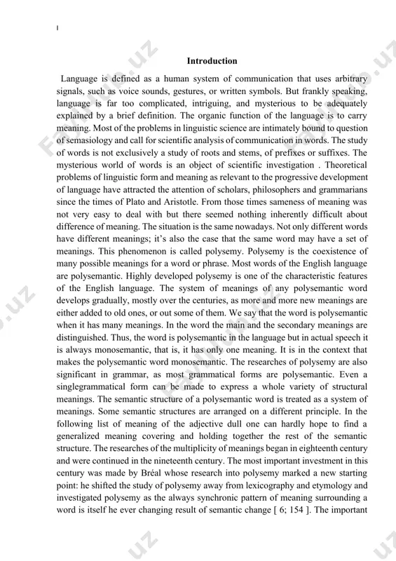 the characteristic features of the english language. the system of meanings of any polysemantic word develops gradually, mostly over the centuries, as more and more new meanings are either added to old ones, or out some of them. we say that the word is polysemantic when it has many meanings. in the word the main and the secondary meanings are distinguished. thus, the word is polysemantic in the language but in actual speech it is always monosemantic, that is, it has only one meaning. it is in the context that makes the polysemantic word monosemantic. the researches of polysemy are also significant in grammar, as most grammatical forms are polysemantic. even a singlegrammatical form can be made to express a whole variety of structural meanings. the semantic structure of a polysemantic word is treated as a system of meanings. some semantic structures are arranged on a different principle. in the …