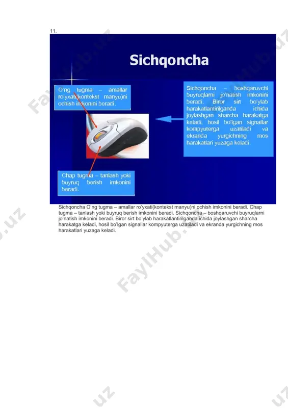 bu xotira qirilmasida ma'lumotlar, mikrosxemalar orqali yaratilgan va programmalashtirilgan xotirada saqlanadi. bunga misol, flesh-xotiralardir(fleshka). bu qurilmalar kompyuterga usbport orqali ulanadi. qurilmaning o'lchamlari kichik va hajmi hozirgi kunda 64 gb dan ham oshdi. bu qurilmaning asosiy parametri hajmidan tashqari ma'lumotlarni o'qish va yozish tezligi hisoblanadi. ma'lumotlarni yozish va o'qishda hech qanday dasturlarning keragi yo'q va ishlatish juda soddadir. flesh xotiralarni sotib olishda pulingizni ayamasdan o'sha paytdagi eng katta hajmliligini sotib olavering, sababi bu xotira qurilmasi juda katta tezlikda o'z hajmini kattalashtirib yubormoqda. 7-28 javoblari: windows operatsion tizimi haqida umumiy ma‘lumotlar · 1 · 2 · 3 · 4 · 5operatsion tizim - bu maxsus dastur bo’lib, bu dastur asosiy vazifasi - kompyuter ishini boshqarish, kompyuter va foydalanuvchi o’rtasida muloqotni o’rnatish, tashqi qurilmalar ishlash holatlarini sozlash va ular bilan muloqotni o’rnatish, har xil dasturlarni ishga tushirish va ular ishlash holatlarini ta‘minlash. operatsion tizimlardan eng taniqlilari bu microsoft firmasining ms-dos va windows dasturlari, …
