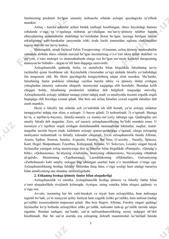 biz xushxulq inson deymiz va unga mahallamizning namunasi sifatida qaraymiz. bordi-yu, aksincha bo‘lsa, u qo‘ni-qo‘shnilar bilan qo‘pol muomala qilsa, to‘y-ma’rakalarda janjal ko‘tarsa, sal gapga o‘dag‘aylab, musht o‘qtalsa, ichib kelib, oilada xotin-bolalarini urib, haqoratlasa, uni badxulq deymiz. uning badxulqliligidan oilasi, tevarak-atrofdagi ba’zi shaxslar jabr ko‘radi, mahalladagilarning tinchi buziladi, lekin xatti-harakatlari jamiyat ijtimoiy hayotiga yoki insoniyat tarixiga biror-bir ko‘zga tashlanadigan ta’sir o‘tkazmaydi. biroq bu fikrlardan odob va xulqning jamiyatdagi roli u qadar ahamiyatli emas ekan, degan xulosa chiqmasligi kerak; fuqarolar orasida odoblilik va xushxulqlilikning keng yoyilishi jamiyat axloqiy hayotigagina emas, balki butunisicha ijtimoiy taraqqiyotga ham ijobiy ta’sir ko‘rsatadi. bu ta’sir tufayli garchand jamiyat birdaniga yuksalib ketmasa-da, asta-sekinlik bilan, muntazam ravishda yaxshilanib, ravnaq topib boradi. axloqqa kelsak, masala o‘ta jiddiy mohiyat kasb etadi: deylik, bir tuman yoxud viloyat prokurori o‘zi mas’ul hududda doimo qonun ustuvorligini ta’minlash uchun intiladi, adolat qaror topishini ko‘zlab ish yuritadi, lozim bo‘lsa, hokimning noqonuniy farmoyishlariga qarshi chiqib, ularning bekor …