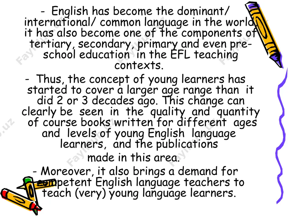 and do test characteristics of young learners, participate in forum discussion “is early better?” and write an essay “ early start”. для того чтобы записаться на курс skropto 2305, перейдите по прямой ссылки ниже после чего введите свой id и пароль, нажмите кнопку "вход", после чего у вас откроется страница на которой будет предложено ввести кодовое слово. после ввода кодового слова вы будете автоматически привязаны к данному курсу в роли студента и он всегда будет отображаться в пункте меню слева "мои курсы". прямая ссылка: http://portal.ablaikhan.kz/moodle/course/view.php?id=220 кодовое слово: группа 114-115 пароль: kazumo-skr220-1 группа 118-119 пароль: kazumo-skr220-3 группа 215-216 пароль: kazumo-skr220-11 группа 217-218 пароль: kazumo-skr220-12