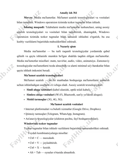 media ma'lumotlar va windowsda tezkor tugmalar — DOCX