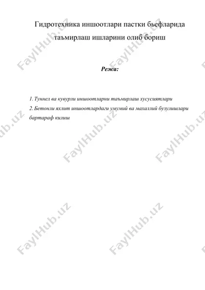гидротехника иншоотлари пастки бьефларида таъмирлаш ишларини олиб бориш — DOC
