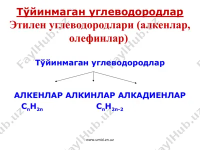 тўйинмаган углеводородлар этилен углеводородлари (алкенлар, олефинлар) — PPTX