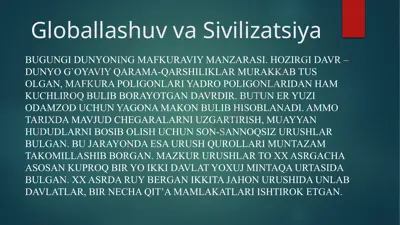 globallashuv va sivilizatsiya — PPTX