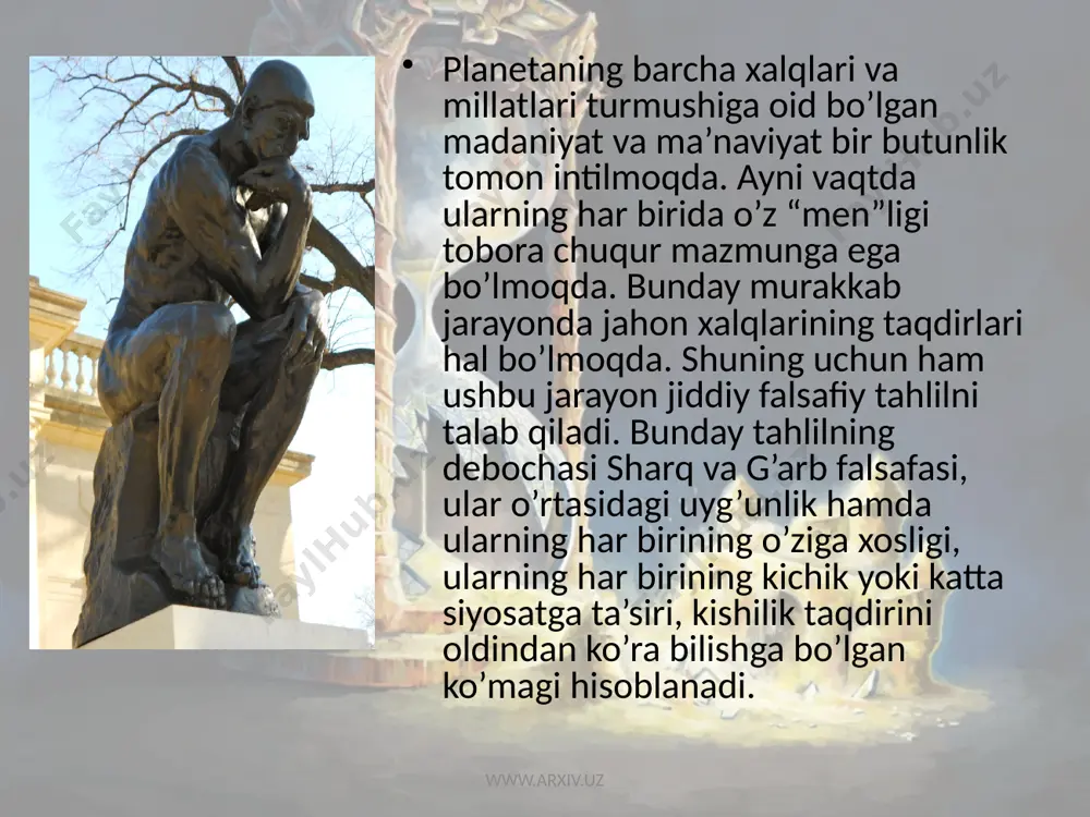 on yohud ahloq. –t.: o’qituvchi 1992. 7. azamat ziyo. kuchli jamiyat falsafasi. //tafakkur jurnali, 2002, 1-son. 8. www.ziyonet.uz 9. www.fikr.uz www.arxiv.uz image1.jpg image2.jpg image3.jpeg image4.jpg image5.jpeg image6.jpg image7.jpeg image8.jpg image9.jpeg image10.jpg image11.jpeg image12.jpg image13.jpg tiled background, oriental ornaments from uzbekistan tiled backg /docprops/thumbnail.jpeg