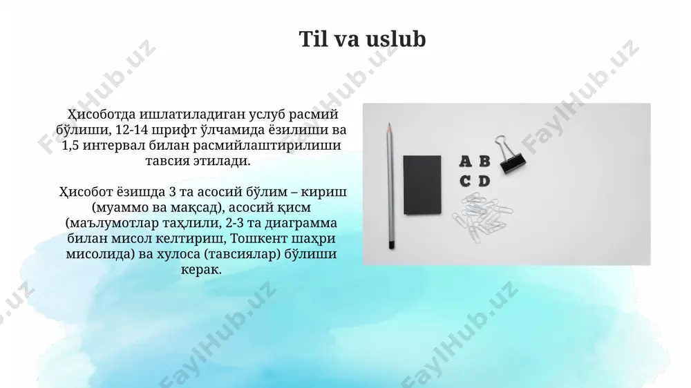 hisobot tuzish va assosiy elementlari - Page 5
