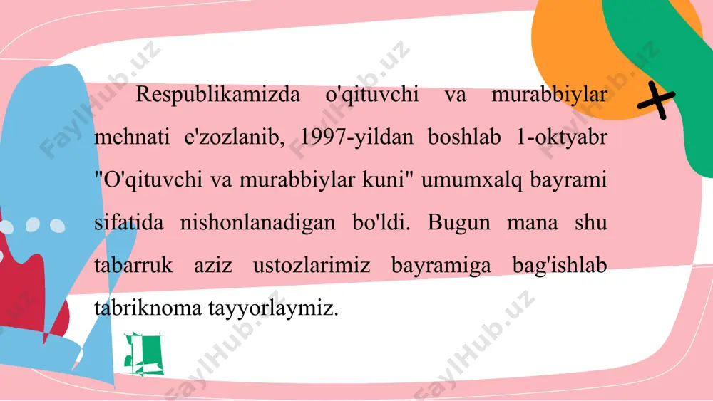 o'qituvchi va murabbiylar kuniga bag'ishlangan tabriknoma ishlash 6-sinf - Page 4
