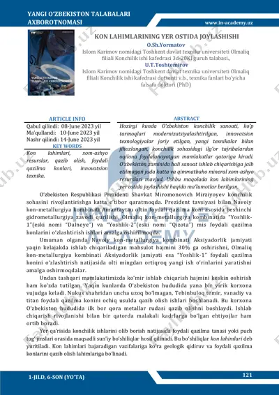 kon lahimlarining yer ostida joylashishi — PDF