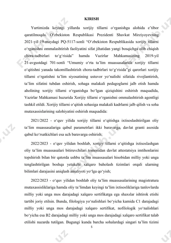 ib borilgan. chunki bugungi kunning eng dolzarb mavzularidan sanaladi. nemis tilida uchrovchi o‘zlashma so‘z va iboralar mavzusida shu kunga qadar hali to‘liq va aniq ilmiy izlanishlar, tadqiqotlar olib borilmagan. o‘zlashmalar mavzusi to‘liq o‘rganilmagan. bu o‘z navbatida ilmiy tekshirish ishlari, alohida ma’ruzalar, terminologiya bo‘yicha qator qo‘llanmalar, lug‘atlar yaratishni talab qiladi. mazkur kurs ishida quyidagi metodlardan foydalanildi: - nazariy fikrlarni tahlil qilish va umumlashtirish; - o‘zlashmalarni tahlil qilish; - misollar yordamida nazariy fikrlarni isbotlash. ishning maqsad va vazifalari. kurs ishida asosiy e’tiborni nemis tilining tashqi manbalar va globalizatsiya asosida ro‘y bergan o‘ziga hos rivojlanish qonuniyatlarini tarixiy-tadrijiy (diaxronik) kuzatish va shu tashqi ta’sirlar ostida yuz bergan hodisalarning ayrim bir davrlar, nemis tilining muayyan bir tarixiy bosqichlariga bog‘lab o‘rganish ko‘zda tutildi. nemis tiliga chet tilidan kirib kelgan (pandemiya davrida asosan) so‘zlarni tahlil qilishdir. ushbu ishni amalga oshirishda quyidagi vazifalarni belgilab oldik: - nemis tiliga o‘zlashgan va nemis adabiy tili hamda so‘zlashuv nutqida qo‘llanilib kelayotgan …