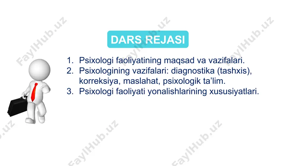 ixolog tashabbusi bilan amalga oshiriladi. psixolog bolaning (o‘quvchilar guruhining) tashxis qilinadigan qobiliyatlarini, xususiyatlarini o‘rganishga qaratilgan uslubni tanlaydi. bular diqqat, tafakkur, xotira, his-tuyg‘ular, xulq-atvor xususiyatlarining rivojlanish darajasini o‘rganishga qaratilgan uslublar bo‘lishi mumkin. shuningdek, maktab psixologi bola va ota-ona, o‘qituvchi va sinf o‘rtasidagi munosabatlarni o‘rganishga yordam beradigan uslublarni qo‘llaydi. olingan ma’lumotlar psixologga ishning keyingi bosqichlarini rejalashtirishga imkon beradi: “xavf guruhi”ga kiruvchi va korreksion ish olib borish kerak bo‘lgan o‘quvchilarni aniqlash; o‘qituvchi va ota-onalarga o‘quvchilar bilan munosabat qurish bo‘yicha tavsiyalar tayyorlash. korreksion ish (suhbat, mashg‘ulotlar va hkz) korreksion ish individual va guruhiy bo‘lishi mumkin. ish davomida psixolog bolaning psixologik rivojlanishi me’yoriga to‘g‘ri kelmaydigan xususiyatlari bilan ishlaydi. bolalarning kognitiv jarayonlarini (xotira, diqqat, tafakkur) rivojlantirish, hissiy-irodaviy sohadagi, muloqot jarayonidagi, muammolarni hal qilishdagi, o‘z-o‘zini baxolashdagi muammolar bilan ham ishlaydi. maktab psixologi mavjud o‘quv dasturlaridan foydalanadi, shuningdek, har bir aniq holatning o‘ziga xos xususiyatlarini hisobga olgan holda, mustaqil ravishda ishlab chiqishi ham mumkin. korreksion mashg‘ulotlarga turli xil …