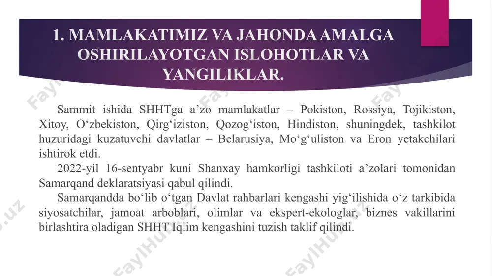 o‘qituvchi va murabbiylar kuni” “sizlarning yoshlarimiz qalbi va ongiga ona vatanga muhabbat va sadoqat tuyg‘usini singdirish, ularni turli tahdidlardan asrash, komil inson etib, voyaga yetkazish yo‘lidagi beqiyos xizmatlaringizni barcha ota-onalar, jamoatchiligimiz, butun xalqimiz yaxshi biladi va yuksak qadrlaydi”. shavkat mirziyoyev 2. “1-oktabr — o‘qituvchi va murabbiylar kuni” hurmatli talabalar! maktabda birinchi o‘qituvchingiz va sizni hayotingizda katta iz qoldirgan ustozingiz bilan oxirgi marta qachon muloqot qilgansiz? 2. “1-oktabr — o‘qituvchi va murabbiylar kuni” muallimlarga nechog‘ baxtiyorman, ta’zimda shu tob, sizning sha’ningizga bitmoqdaman bayt. ne odam bo‘lardim, qo‘limda kitob biror harf tanimay tursaydim loqayd. siz-ku “alifbo”dan “qomus”gacha to bari-barisini tanitgan ustoz. ilk bor siz ko‘rsatgan duraxshon zuhro, bu kun she’rim ichra tashbihdir mumtoz. siz mo‘’jaz yurakda yoqolgan yog‘du, oqibat quyoshdek socha olur nur. buyuklar haqqiga qasamyod gap bu: sizdan boshlanadi asli tafakkur. olamda ko‘p erur muborak onlar, tabarruk zotlar ham garchand ko‘p erur. sizgadir ilk rahmat aziz insonlar, munis muallimlar sizga tashakkur! …