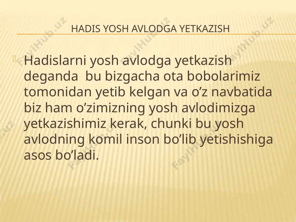 i hisoblanadi. javob: oyatal kursidir. hadis yoshlikda olingan bilim toshga o’yilgan naqshdir foydalanilgan adabiyotlar: 1. q.t.olimov, o.a.abduquddusov, l.p.uzoqova, m.m.axmedjanov, d.f.jalolova. kasb ta`limi uslubiyoti: o`quv qo`llanma.- t.: iqtisod-moliya, 2006.-160 b. 2. u.tolipov, n.barakayev, sh.sharipov. kasbiy pedagogika. – t.: tdiu, 2001. 3. профессиональная педагогика. учебник для студентов. – m.: педагогика., 2002. 4. o.musurmonova, a.abdullayev, m.axmedova. o`quv ishlab chiqarish ta`limi. o`quv qo`llanma. t.: a.oripov nomidagi xalq merosi nashriyoti. 2004. 5. a.nishonov, b.haydarov va boshq. baholash metodlari. t.: osiyo taraqqiyot banki. 2003. – 156 b. tayanch iboralari: nazariy asos, metodologik asos, falsafiy-metodologik mazmun, talab, ma`naviy-madaniy shakllanish, ta’limga oid qonunular, ta’lim jarayoni, didaktik bosqich, tasniflagich, dts, o’quv reja, me’yoriy hujjatlar. image3.jpeg image4.jpeg image5.jpeg image6.jpeg image7.jpeg image8.jpeg image9.jpeg image10.jpeg image11.jpeg