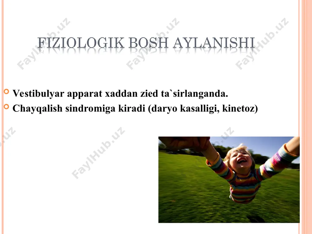 va miyacha yarim sharlari pastki yuzasi zararlanishi kuzatilib, u umurtqa arteriasi yoki orqa pastki miyacha arteriasi epilishi natijasida kelib chiqadi. valenberg-zaxarchenko alternirlashgan sindromi bilan namoen buladi, bunda klassik turida bosh aylanishi, kungil aynishi, qayt qilish, uchoq tomonda yuzda ogrik va xarorat gipoesteziyasi, miyacha atakiyasi, gorner sindromi, disfagiya, disfoniya, dizartriyaga olib keluvchi xikildoq, xalqum va yumshoq tanglay falaji, qarama-qarshi tomonda tana va oeq-qullarda ogrik va xarorat gipoesteziyasi. bosh aylanishi vestibulyar ataksiya ( yoki miyacha) bilan kechishi kam uchraydigan oldingi pastki miyacha arteriasi yoki yuqori miyacha arteriasi oklyuziyasi, xam miyachaga qon quyilishlarda xaм uchrashi mumkin. nigox fiksatsiyasida to`xtamaydigan ikki tomonlama vertikal nistagm ko`zi ochiq bo`lganda xam yordamsiz turib bo`lmaslik ko`prikmiyacha burchagi, miya ustuni, miyacha, viii bmn nevrinomasi kamroq bu soxada quyidagilar aniqlanadi: xolesteatoma, meningioma yoki metastazlar! r viii bmn nevrinomasi: 1-asta-sekin kuchayib boruvchi eshitishni pasayishi va quloqda shovqin 2-aylanuvchi bosh aylanishi kamroq, ko`pincha-noturgunlik sezgisi. 3-ikki tomonlama nevrinoma - neyrofibromatozga xos ko`p sonli …