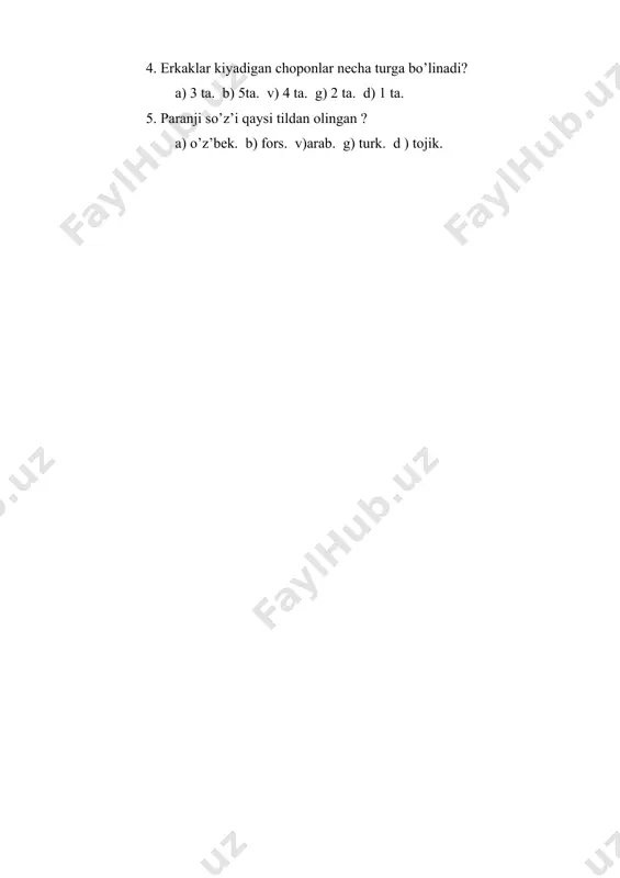 milliy kiyimlar - chopon, yaktak, qiyiq va b. ularning tuz’ilishi va ulardаn foydalаnish. tikish usullari - Page 5