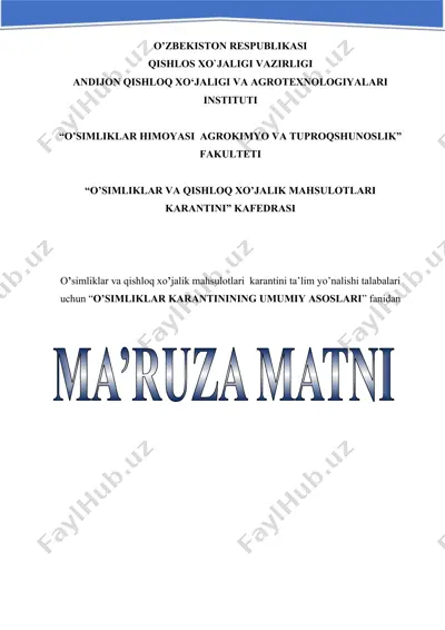o'simliklar karantinining umumiy asoslari — DOCX
