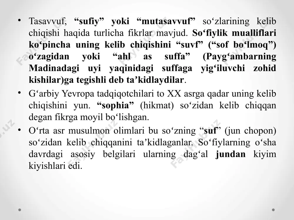 qatlarni el orasiga yoyishda abuali al horis muhosibiy (781–857), zunnun misriy (796–861), abuyazid bistomiy (vafoti 875), junayd bag’dodiy (vafoti 910), hakim termiziy (vafoti ix asr oxiri) va mansur halloj (858–922)larning xizmati katta bo‘lgan. keyinchalik abusaid abulxayr (967–1049), abdulloh ansoriy (1006–1089), ahmad yassaviy (vafoti 1166) yahyo suhravvardiy (1155–1191), ibn arabiy (1165–1240), najmiddin kubro (1145–1221), bahuoddin naqshband (1318–1389) kabi shayxul mashoyixlar tasavvuf ilmini yangi fikrlar, qarashlar bilan boyitdilar, yangi oqim, silsilalarini vujudga keltirdilar. ruhni tarbiyasidan asosiy maqsad axloqni poklash, nafsni o‘ldirish, odamdagi o‘ziga bino qo‘yish, takabbur, xudpisandlikni yo‘q qilish edi. tasavvufda murid pir qo‘lida ruhiy-ma’naviy zinalardan ko‘tarilib boradi. iloh sari muhabbati oshib, dunyo muhabbati ahamiyatsiz bo‘lib boravergan. shu bois tariqatda maqomot va hol tushunchalari muhim o‘rin tutadi. «maqomot» – maqom (manzil, bekat) so‘zining ko‘pligi bo‘lib, solikning ruhiy-ma’naviy kamoloti bosqichlarini anglatadi. abunasr sarroj tariqatning quyidagi maqomlarini qayd etgan: 1. tavba. 2. vara’. 3. zuhd. 4. faqr. 5. sabr. 6. xavf. 7. rajo 8. …
