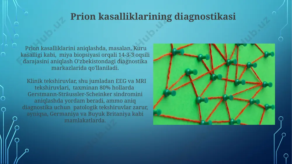 qimalarining iste’mol qilinishi bilan bogʻliq. prion kasalliklarining inkubatsion davri juda uzun boʻlishi mumkin, ba’zi hollarda 10 yildan 30 yilgacha choʻzilishi kuzatiladi, bu esa diagnostika jarayonini murakkablashtiradi va buyuk britaniyada koʻproq kuzatiladi. e'tiboringiz uchun rahmat @taqdimot_robot image3.jpg image4.jpg image5.jpg image6.jpg image7.jpg image8.jpg image9.jpg image10.jpg image11.jpg image2.png