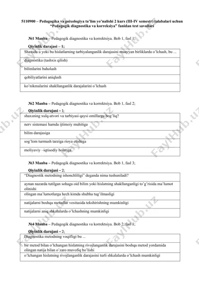 pedagogik diagnostika va korreksiya — DOC
