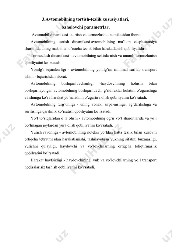 avtomobilning ekspluatatsion xususiyatlari. dvigatelning tezlik xarakteristikalari. - Page 5