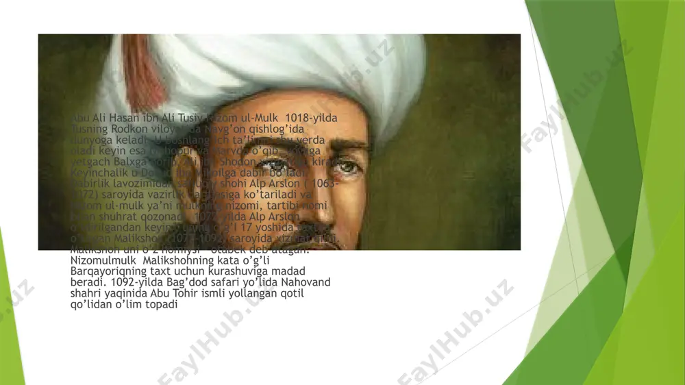 ga buyurdiki , podshohlarga kerak bo’ladigan , nekusiyat fazilatlar va zarur bo’lgan narsalar, hozirda bajarilishi shart bo’lmagan qoidalar, ma,qul va noma,qul ishlar haqida bir kitob yoz, men ham ko’rganlarim, eshitganlarim, bilganlarim, va o’qiganlarimdan eslab turib ushbu kitobni yozdim” deydi. va uchinchi faslda bevosita amrlar haqida gapirar ekan, aytadiki “ xudoyi taolo o’zi nozil qilgan kitobida aytadiki, “ ati’ulloha va ati’urrosula va uvlil amri minkum” ya’ni “allohga , rasuliga, va sizlarga amrlari bo’lgan kishilarga itoat qilinglar. va yana bir hikoyatda ismoil safaviy haqida yozar ekan, aytadiki; ismoilda shunday bir odat bor edi: qattiq sovuq kunlarida , qor yoki yomg’ir yog’sa ham yolg’iz o’zi maydonga chiqib , peshin namozi vaqtigacha otga minib turar ekan va aytarkanki, biror mazlum kishi hojati bo’ib saroyga kelsayu , turar joyi bo’lmasa, qor va sovuqda biz bilan ko’rishishi qiyin bo’ladi deb shu ishni bajarardi. boshqa asoslari; siyosatnomaning asosiy g’oyasi shundan iboratki, vazir nizomulmulk shoh va hokimlarni adlu …