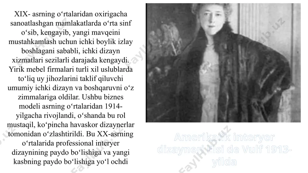 o'zgarishi bilan go'zallik g'oyasi ham o'zgardi. bu erda bog'lar bundan mustasno emas. “antik davrda bogʻdorchilik sanʼatining yuksak darajasi faqat qadimgi sharqning rivojlangan bogʻdorchilik madaniyatiga asos boʻlgan boʻlib, u umuman jahon bogʻdorchilik sanʼati madaniyatining asoslaridan biri boʻlgan. qadimgi rimliklar va yunonlar bog'ni uyning o'zi kabi tez-tez uy sifatida ishlatishgan. tasvirning gotika tushunchasi bogʻ sanʼatining keyingi rivojlanishi uchun unchalik qulay boʻlmagan. gotika bog'larining fazoviy yechimining o'ziga xos xususiyati ularning geometrik shakldagi maydonlarga bo'linishi edi. interyer va dizaynning mehmonxona jozibadorligini oshirishdagi ahamiyati 1. birinchi taassurot muhim mehmonxona dizayni mehmonning birinchi taassurotini shakllantiradi. zamonaviy, toza va qulay interyer mehmonlarda ishonch va quvonch uyg‘otadi. 2. brend imidjini mustahkamlash har bir mehmonxona o‘ziga xos uslubda bezatilsa, bu uni boshqa mehmonxonalardan ajratib turadi. dizayn orqali mehmonxonaning brendi, qadriyatlari va xizmat sifati ifodalanadi. 3. qulaylik va funktsionallik to‘g‘ri tanlangan mebel, yoritish va joylashuv mehmonlar uchun maksimal qulaylik yaratadi. funktsional interyer ichki makonni samarali ishlatishga yordam beradi. interyer va …