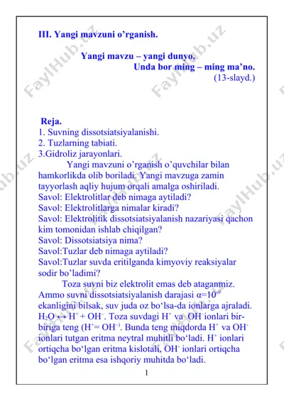 elektrolitlar va dissotsiatsiya — DOCX