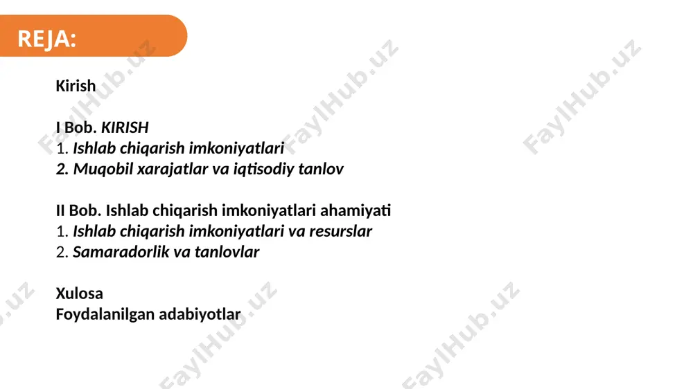 lib, barcha resurslar harakatga keltiriladi, natijada juda kup turdagi tovarlar va xizmatlar yaratiladi, ularni barcha massasi yalpi ijtimoiy mahsulotni hosil qiladi. jami tovarlar va xizmatlar, ya‘ni milliy mahsulotning yil davomidagi yig’indisi mamlakat bo’yicha ishlab chiqarishning umumiy natijasi deyiladi. mamlakatda yil davomida yaratilgan milliy mahsulot natural jihatdan uch qismdan iborat bo’ladi: ishlab chiqarish vositalari, iste‘mol buyumlari va turli xildagi xizmatlardan iborat. o'z navbatida o'zbekiston prezidentining 2020 yil 07 dekabrdagi "davlat tomonidan tartibga solinadigan sohalarga xususiy sektorni jalb etish bo'yicha qo'shimcha chora-tadbirlar to'g'risida"1gi pq-4913-sonli qarori ham mamlakatimizda iqtisodiyotni tartibga solish mexanizmlarini takomillashtirish, davlatning bu boradiga rolini oshirishga qaratilgan. o'zbekistonda bozor iqtisodiyotini tartibga solish jarayonlari quyidagi yo'nalishlarda amalga oshirilmoqda: iqtisodiy islohotlar: 2017-yildan boshlab "iqtisodiy islohotlar dasturi" doirasida davlat monopoliyalarini kamaytirish, bozorni liberalizatsiya qilish va xususiy sektorni rivojlantirishga qaratilgan chora-tadbirlar amalga oshirilmoqda. investitsiya siyosati: mamlakatda investitsiyalarni jalb qilish uchun qulay sharoitlar yaratilmoqda. "o'zbekiston 2030" strategiyasi doirasida iqtisodiy o'sish uchun kerakli shart-sharoitlar yaratilmoqda. tartibga solish …