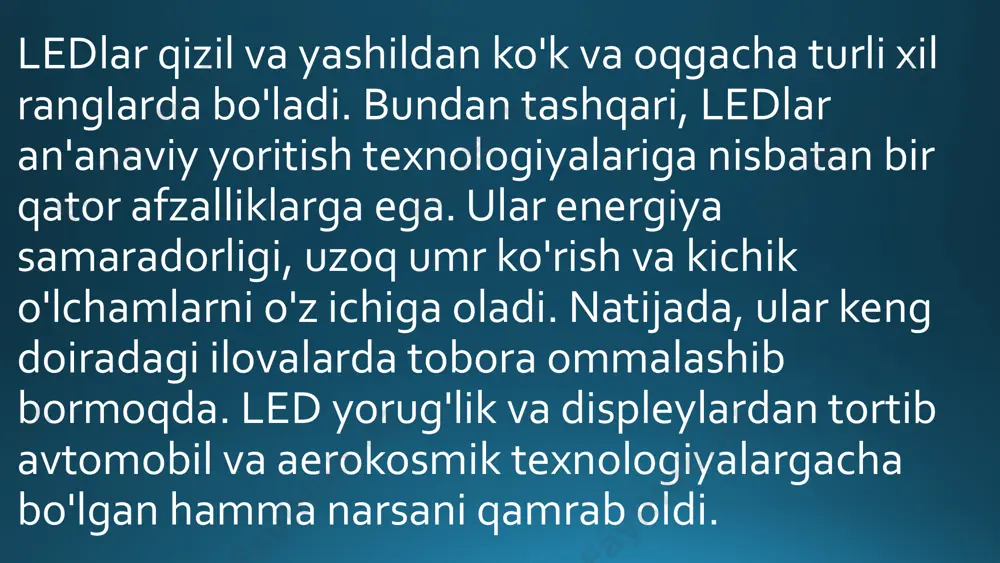 iridir. bu yondam maʼlumotlarni tezkor va moslashuvchan tarzda qayta ishlashga imkon beradi. 12 svetodiotni agoritm nima? 1 doimiy hisoblash svetodiotni algoritmlar oqim tarzida tushib kelayotgan maʼlumotlarni keyingi qayta ishlash uchun darhol qayta ishlaydi. 2 tezkorlik oqim tarzidagi maʼlumotlarni darhol tahlil qilish va qaror qabul qilish muhim ahamiyat kasb etadi. 3 moslashuvchanlik yuqori hajmdagi maʼlumotlarni past kechikish va yuqori unumdorlik bilan qayta ishlash eng katta muammolardan biridir. 13 svetodiotni algoritmni ishlash prinsipi 1 oqim kiritish svetodiotni algoritmlar uzluksiz tarzda oqim tarzidagi maʼlumotlarni qabul qiladi. 2 tahlil qabul qilingan maʼlumotlar darhol tahlil qilinadi va qaror qabul qilish uchun foydalaniladi. 3 natija hosil qilish tahlil natijalari zudlik bilan chiqariladi va kerakli qararlarni amalga oshirish uchun foydalaniladi. 14 svetodiotni algoritmning afzalliklari tezkorlik svetodiotni algoritmlar maʼlumotlarni darhol qayta ishlash imkonini beradi, bu esa tezkor qaror qabul qilishga yordam beradi. moslashuvchanlik bu yondamlar katta hajmdagi oqim tarzidagi maʼlumotlarni ham samarali qayta ishlash imkonini beradi. ishonchlilik svetodiotni …