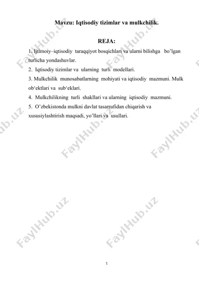 iqtisodiy tizimlar va mulkchilik — DOCX