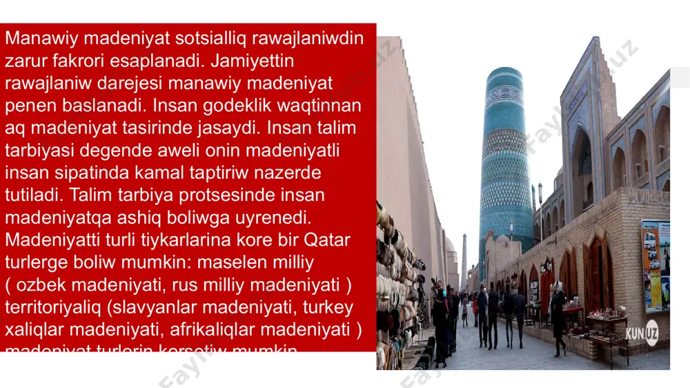 larin korsetiw qasiyetine kore qairiyatlar shaxsiy, toparliq, jamaalik, milliy, uliwma insaniy korinislerge iye. jamiyet ham insan turmisinda tutqan orinlarina kore qadiriyatlar ekinshi dareeli kundelik ham joqari qadiriyatlardin turlerin korsetiw mumkin. materialliq, sotsialliq- siyasiy manawiy qadiriyatlardin belgili bir bolegi joqari qadiriyatlar quraydi. click here to add the text, the text is the extraction of your thought subtitle click here to add the text, the text is the extraction of your thought subtitle click here to add the text, the text is the extraction of your thought subtitle click here to add the text, the text is the extraction of your thought subtitle subtitle add here to add title 02 subtitle add here to add title 01 add title here click here to add the text, the text is the extraction of your thought, please try to explain the point of view as succinctly as possible. jamiyet rawajlaniwinin qaysi tarawi haqqinda gap …