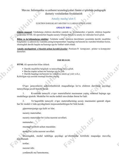 elektron darsliklar yaratish va ulardan foydalanish — DOCX