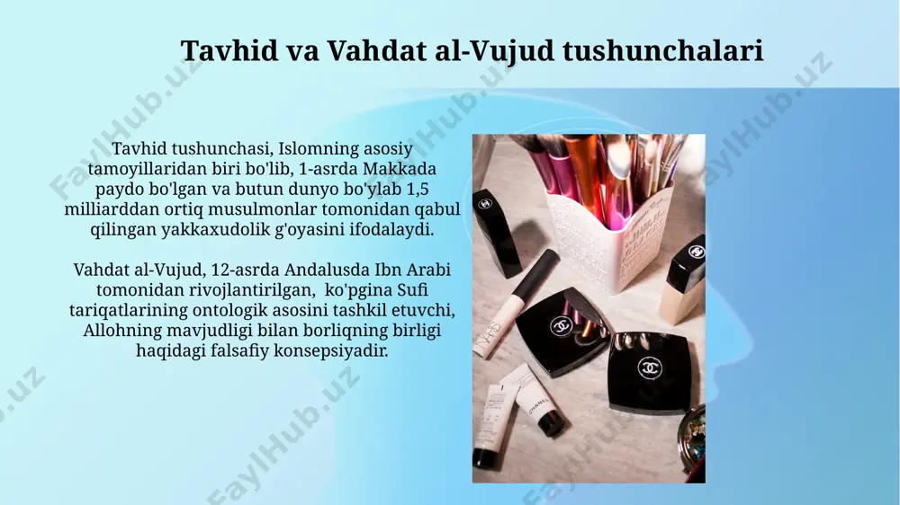 marifat va ma'rifat yo'li маърифат ва маърифат йўли 12-асрдаги бухоролик мутасаввифларнинг таълимотларида муҳим ўрин тутган бўлиб, инсоннинг аллоҳ билан бевосита боғланишини таъкидлайди. 15-асрдаги самарқанддаги суфий мактабларида маърифат, илоҳий муҳаббат ва тавҳиднинг асосий элементлари сифатида таълим берилган. sufiylikning ijtimoiy ta'siri sufiylikning ijtimoiy ta'siri tufayli, 15-asr buxorosida tahsil va ilm-fan markazlari soni 2 barobar oshdi, bu esa madaniy va intellektual rivojlanishga turtki bo'ldi. 13-asrda xorazmda naqshbandiya tariqati keng tarqalib, 500 dan ortiq xonaqoh qurilishiga sabab bo'lib, mintaqadagi ijtimoiy hayotga kuchli ta'sir ko'rsatdi. dhikr va muraqabaning ahamiyati muraqaba, ya'ni o'zini kuzatish, zikr bilan birga, 12 ta asosiy naqshbandiya xulq-atvor qoidalarining muhim tarkibiy qismidir, tafakkur orqali 3 ta asosiy maqsadga – allohni bilish, o'zini bilish va xalqni bilishga erishiladi. zikr va muraqaba, 7-asrda poydevori qo'yilgan tasavvuf yo'llarining, jumladan, buxoro va samarqanddagi naqshbandiya tariqatining asosiy amaliyotlaridan biri hisoblanib, 40 kunlik zikr mashg'ulotlari orqali ruhiy poklanishga erishiladi. sufiylikning turli maktablari va yo'nalishlari qadiriya tariqati, 12-asrda bag'dodda …
