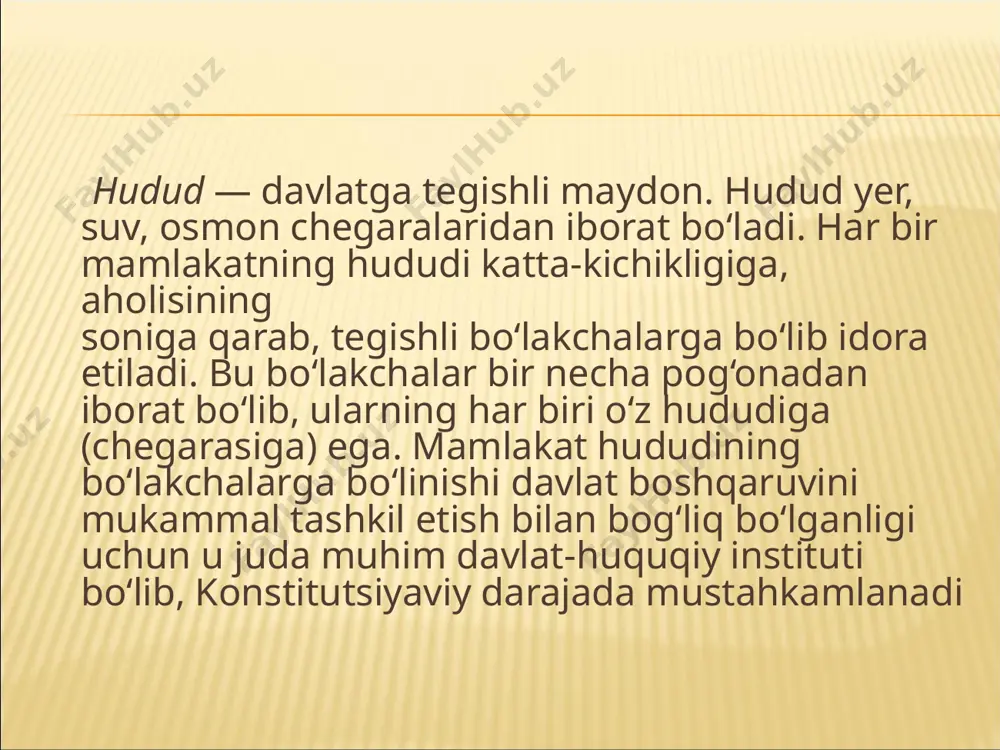 a'muriy-hududiy tuzilishi masalalarini qonun yo‘li bilan tatibga solish, chegaralarini o‘zgartirish, oliy majlis palatalaring birgalikdagi vakolatlari qatoriga kiritilgan. ya'ni ma'muriy tuzilish va ularning chegarasini o‘zgartirish uchun oliy majlis tomonidan qaror chiqishi lozim. o’zbekiston respublikasining “o’zbekiston respublikasida ma’muriy-hududiy tuzilish masalalarini hal etish tartibi to’g’risida”gi qonuni viloyatlar, tumanlar, shaharlar, shaharchalar, qishloqlar, ovullarni tuzish, tugatish, ularning chegaralarini o’zgartirish, ma’muriy markazlarni ko’chirish hamda aholi punktlarini shahar, shaharchalari turkumiga o’tkazish tartibini belgilaydi. qoraqalpog‘iston respublikasida tumanlarni tuzish va tugatish tartibi qoraqalpog‘iston respublikasida tumanlarni tuzish va tugatish qoraqalpog‘iston respublikasi hukumatining taklifiga muvofiq jo‘qorg‘i kenges tomonidan o‘zbekiston respublikasi oliy majlisining roziligi bilan amalga oshiriladi. qishloq va ovullarni tuzish va tugatish qoraqalpog‘istonda tuman hokimlarining iltimosnomasiga asosan jo‘qorgi kenges tomonidan amalga oshiriladi. qoraqalpog‘iston respublikasining chegarasi faqat uning roziligi bilan jo‘qorg‘i kenges qaroriga asoson oliy majlis tomonidan o‘zgartirilishi mumkin. viloyatlar va tumanlarining chegarasini o‘zgartirish tegishli viloyatlar va toshkent shahri hokimlarining iltimosnomasiga asosan o‘zbekiston respublikasi vazirlar mahkamasining taklifiga ko‘ra oliy majlis tomonidan amalga …
