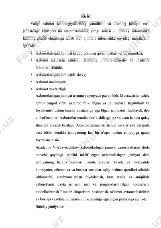 vojlangan axborot infrastrukturasiga ega blish; 1 - rasm. milliy axborot resurslarininf tarkibi 2 - rasm. oliy quv yurti axborot resurslarining tarkibi ma’lumotlar bazasi texnologiyalarining paydo blishi va rivojlanishi tarixini tor ma’noda qarab chiqaylik. chunki bu tushuncha tarixi tushunchasi keng ma’noda, insoniyat ma’lumotlarni saqlaydigan va ishlov beradigan har qanday vositalar tarixiga umumlashtiriladi. ma’lumotlar bazasi tarixi tor ma’noda ma’lumotlar bazalarini an’anaviy (zamonaviy) ma’noda krib chiqadi. ushbu tushuncha paydo blishiga 1955-yilda dasturlashtiriladigan yozuv uskunalari paydo blgani bilan boglash mumkin. bu vaqtda dasturiy ta’minot fayllarga asoslangan yozuvlarni qayta ishlash modelini qllab-quvvatlar edi. ma’lumotlarni saqlash uchun perfokartalardan foydalanilgan [1]. internet tarmogining ma’lumotlar bazasi 1960-yillarning rtalarida paydo bldi. ma’lumotlar bazasidagi operatsiyalar terminallar yordamida interaktiv ravishda qayta ishlandi. keyingi muhim qadam edgar koddning ishi tufayli 1970-yillarning boshlarida relyatsion ma’lumotlar modelining paydo blishi bilan bogliq. kodd ishi amaliy ma’lumotlar bazasi texnologiyasini matematika va mantiq bilan chambarchas boglash uchun yl ochdi. “ma’lumotlar bazasi” atamasi 1960-yillarning boshlarida paydo blgan, garchi …