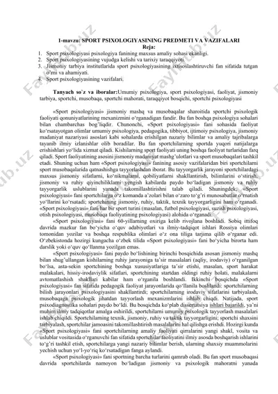 sport psixologiyasi — DOCX