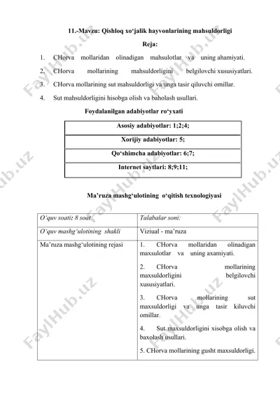 qishloq xo‘jalik hayvonlarining mahsuldorligi — DOCX