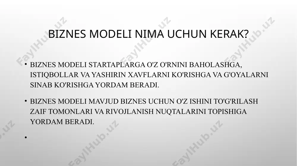 mpaniya hozirda keng miqdor va assortimentdagi iste’molga tayyor mebel jihozlari hamda uy interyeriga go’zallik beradigan vositalarni sotuvchi va loyihalovchi kompaniyalar guruhidir. u shuningdek shanba bozorlaridagi janjalning asosiy sababchisidir. biznes modeli: uning biznes modeli maxsulotlarning dunyoviy bazasini shakllantirish, shahardan tashqaridagi do’konlarni yetib bo’ladigan qilish, murakkab va yuqori sifatli yevropa maxsulotlarini loyihalash va mumkin qadar arzon narxda siljitish hamda savdo faoliyatining ichki qulayliklarini ta’minlashdan iboratdir. tesla. tesla motors elektr mashinalar, elektr ta’minoti maxsulotlari va batareykalar ishlab chiqaruvchi, loyihalovchi va sotuvchi amerika avtomatlashgan va energiya zahiralovchi kompaniyadir. u katta miqdordagi, insonni o’ziga tortib oluvchi elektrik mashinalarni bozorga kiritish orqali chidamli va ishonchli transport vositasi ixtirosini takomillashtirishni ko’zlagan. biznes modeli: juda keng ko’lamli va yuqori sifatli xizmatlarni taklif qilish orqali tesla elektr mashinalarining foydalanilishini oson va sodda qildi. bu ishdan asosiy maqsad esa ularning iste’molchisi bo’lgan 10 ta odamdan 9 tasi ularning mashinasini targ’ib qilishi edi. istiqboldagi o’sishlar uchun tesla o’z infrastrukturalariga ham katta …