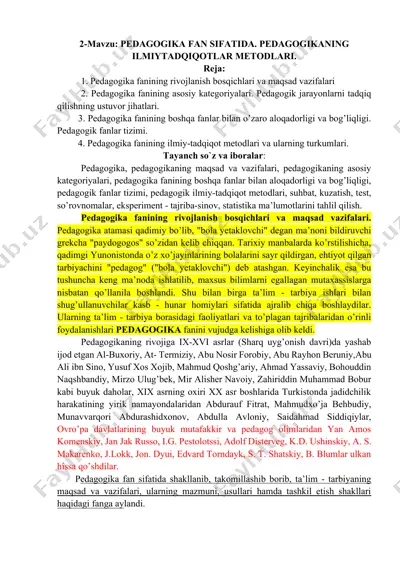 pedagogika fanidan ma'lumotlar — DOCX